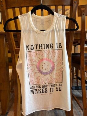 Spiritual Gangster White Tank with Pastel Sunburst Graphic
